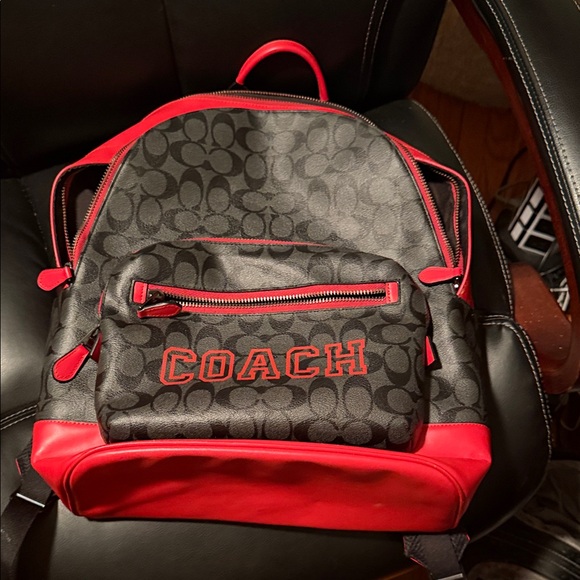 Coach Black Signature Backpack with Red Accents Coach Black Signature Backpack with Red Accents